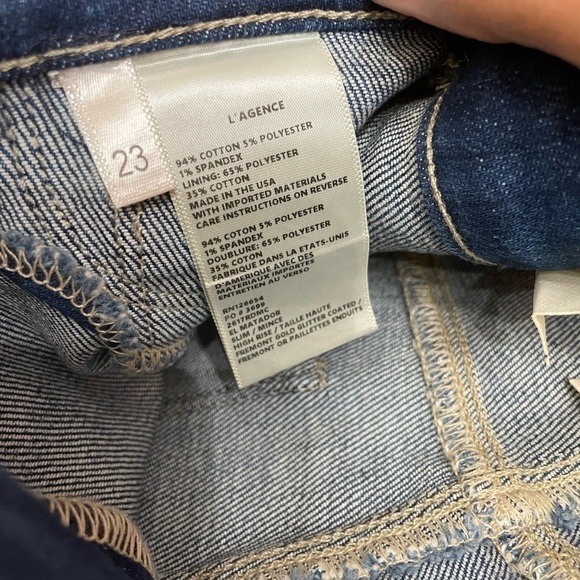 L'AGENCE El Matador Glitter-Coated Stretch Slim-Fit Jeans 32 Blue Raw Hem - Picture 11 of 16